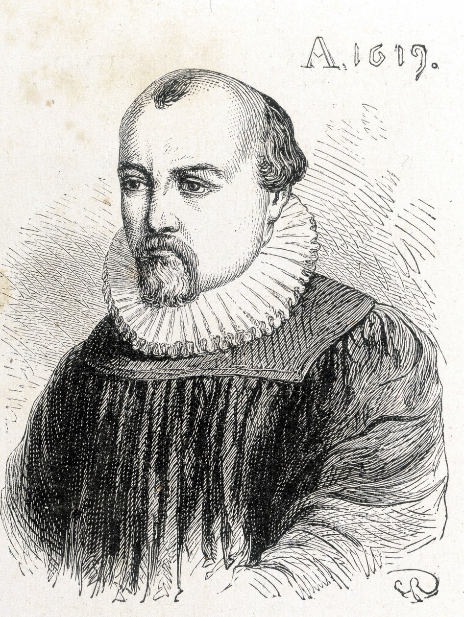 Porträtt av Solomon de Caus (1576-1624), fransk fysiker - i "" Vetenskapens album; berömda forskare; Stora upptäckter””” 1896. av French School