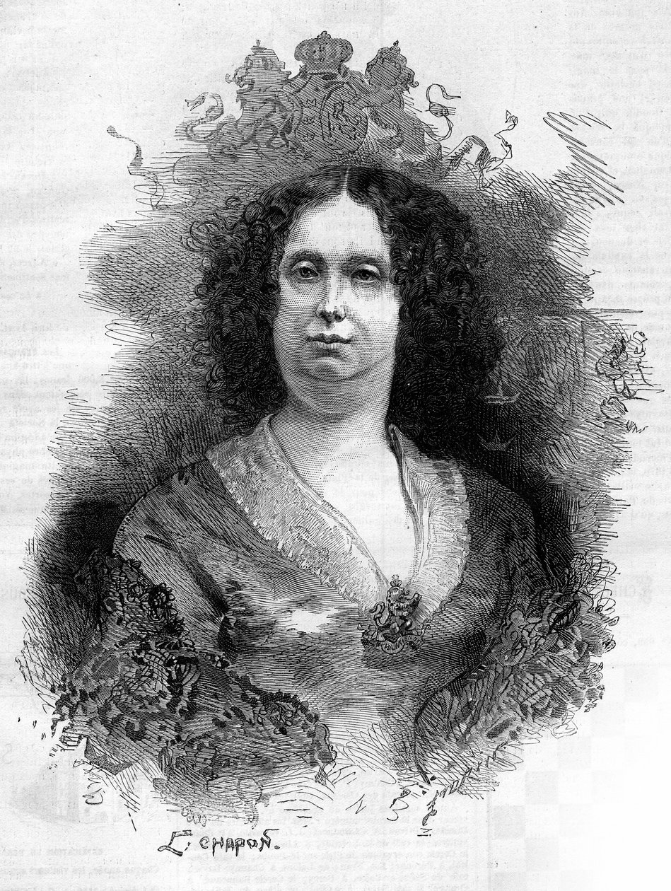 Porträtt av Sophie Frederique Mathilde av Württemberg (1818-1877), drottning av Holland. Gravyr i "" Le Monde Illustré"" nr 1053 av 16 juni 1877. av French School