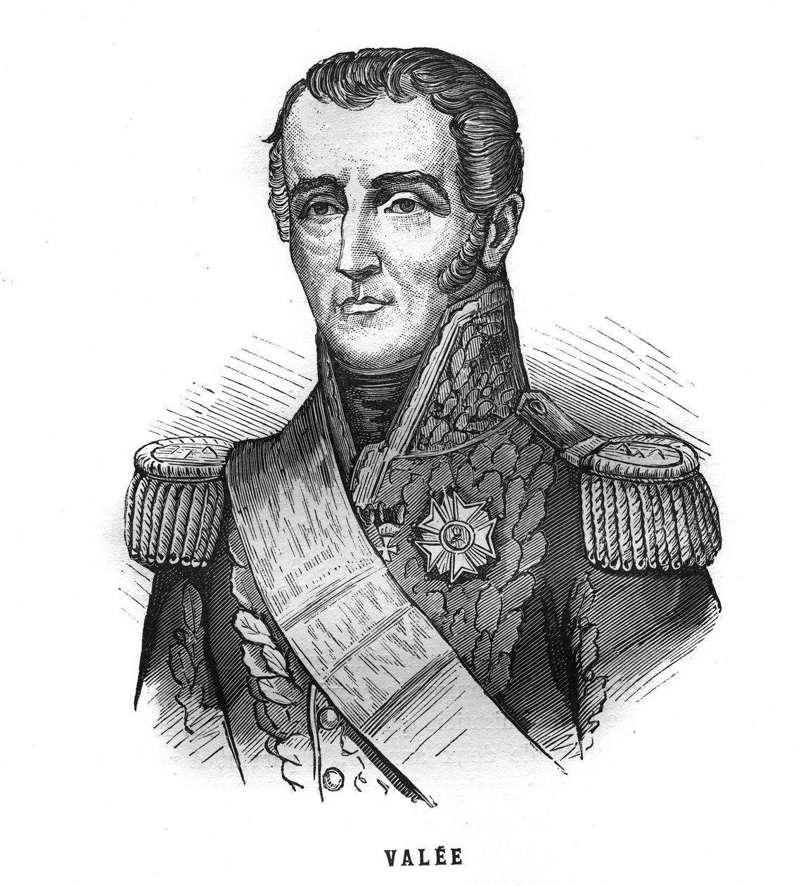 Porträtt av Sylvain Charles, greve Valee (1773-1846), marskalk av Frankrike. Gravyr i "Les Illustrations De L