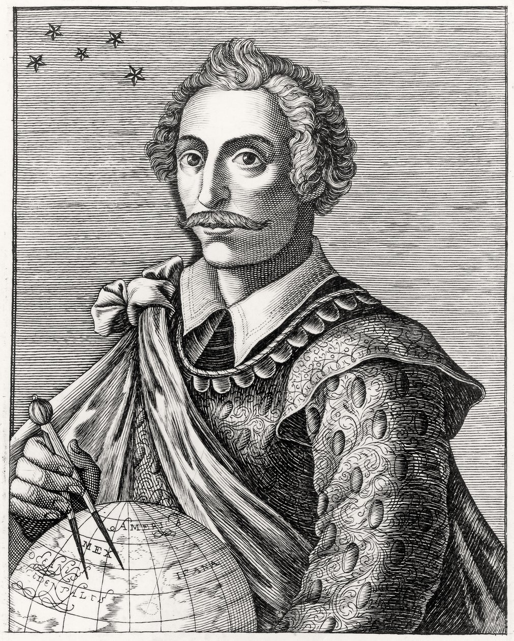 Porträtt av Thomas Cavendish (1560-92) graverad av L Armessin av French School