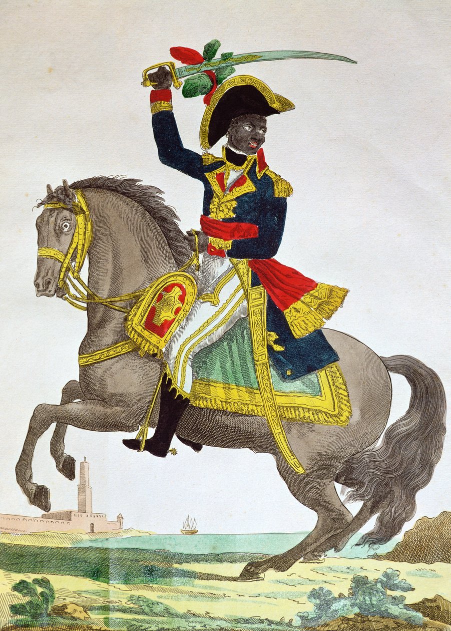 Porträtt av Toussaint Louverture (1743-1803) till häst, tidigt 1800-tal (färgstick) av French School