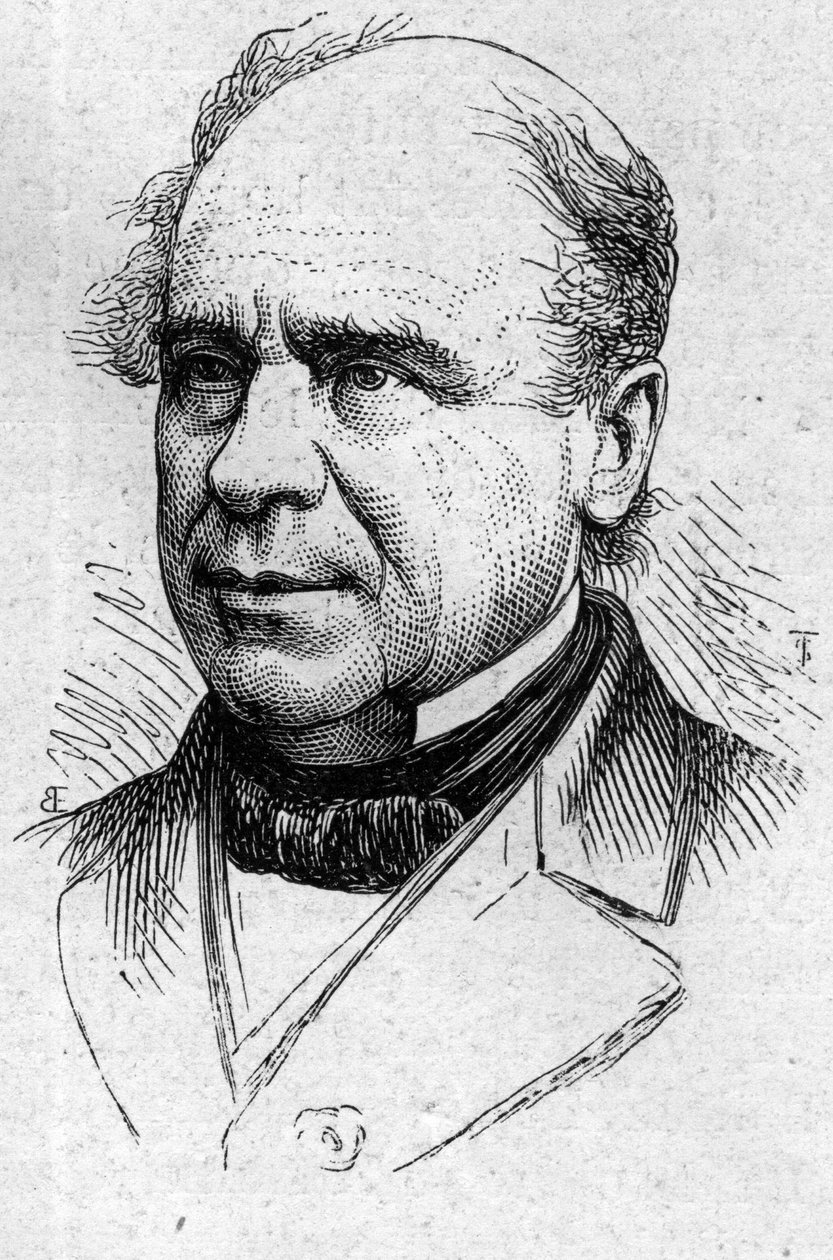 Porträtt av Ustazade Silvestre de Sacy (1801-1879), fransk litteraturkritiker och akademiker. Gravyr i "" Le Monde Illustré"" nr 883 av 14 mars 1874. av French School