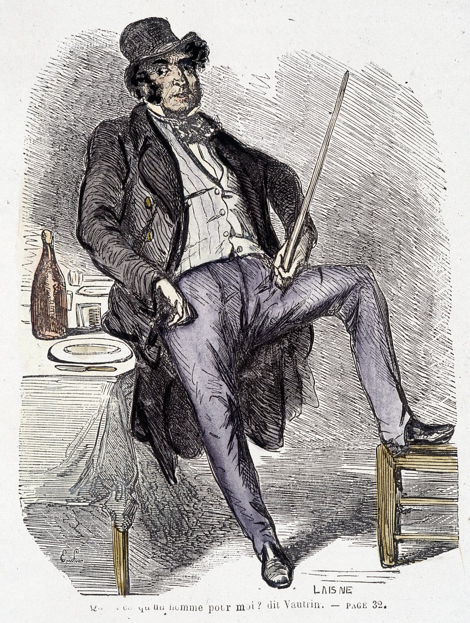 Porträtt av Vautrin (rollfigur inspirerad av Vidocq) - i "Kurtisanernas prakt och elände" av Balzac. av French School