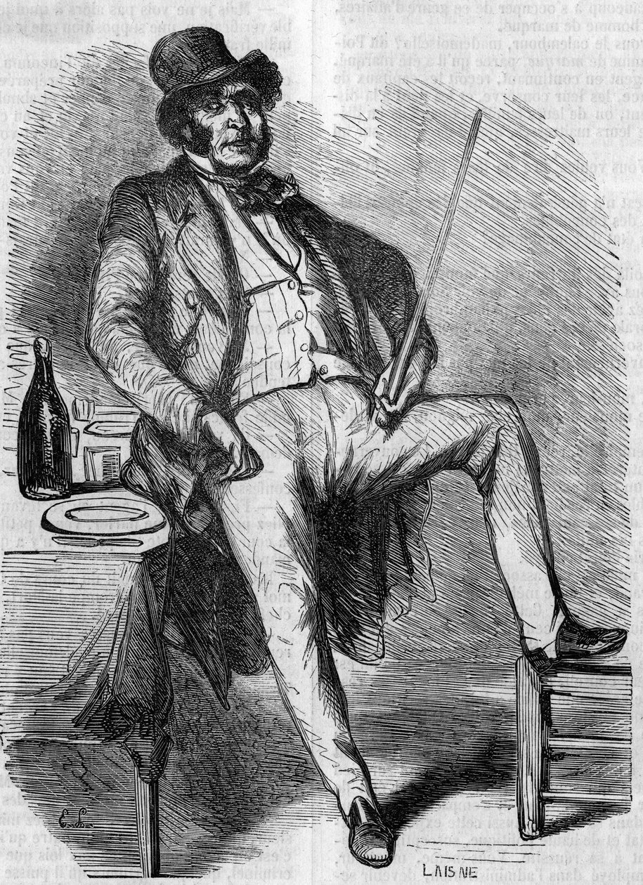 Porträtt av Vautrin, karaktären i romanen "Fader Goriot". Gravyr i mitten av 1800-talet. Illustration till "The Father Goriot" av Honore de Balzac (1799-1850). av French School