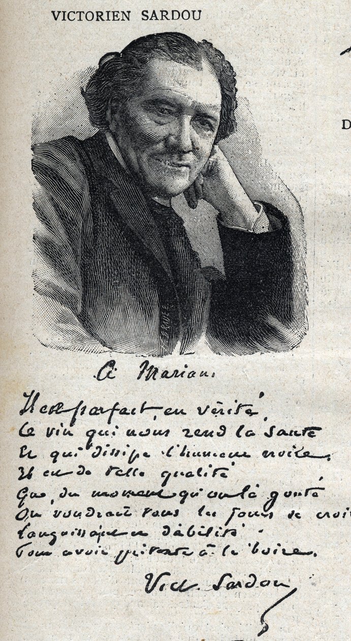 Porträtt av viktorianska Sardou (1831-1908), dramatiker, i "Le Petit Parisien"" av French School