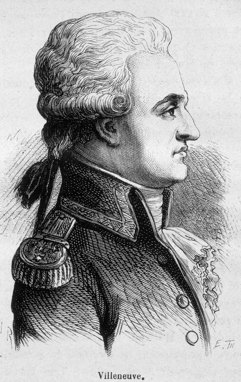 Porträtt av Villeneuve, fransk amiral (1763 - 1806), han började slaget vid Trafalgar, som var en katastrof, och begick sedan självmord - i "" L