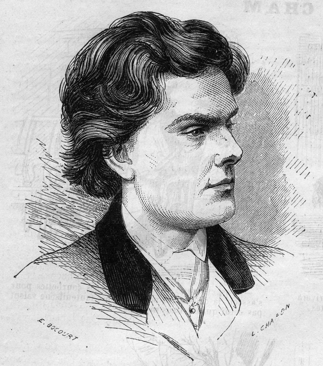 Porträtt av Wilhelmy, violinist, 21 år 1867. Gravyr i "" Le Monde Illustré"" nr 516 den 2 mars av French School