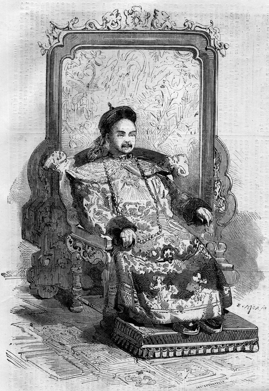 Porträtt av Xianfeng (1831-1861), Kinas kejsare under Qingdynastin. Gravyr i "" Le Monde Illustré"" nr 199 den 2 februari av French School