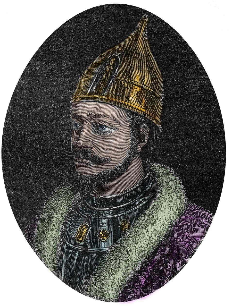 Porträtt av Jaroslav I den vise (Jaroslav Vladimirovich) (Jaroslav I) (978-1054), Storprins av Ryssland av Kiev - Porträtt av Jaroslav den vise - Yaroslav I, Storprins av Ryssland - från "" New National Encyclopedia"" av Maurice La Charest - 1870 - av French School