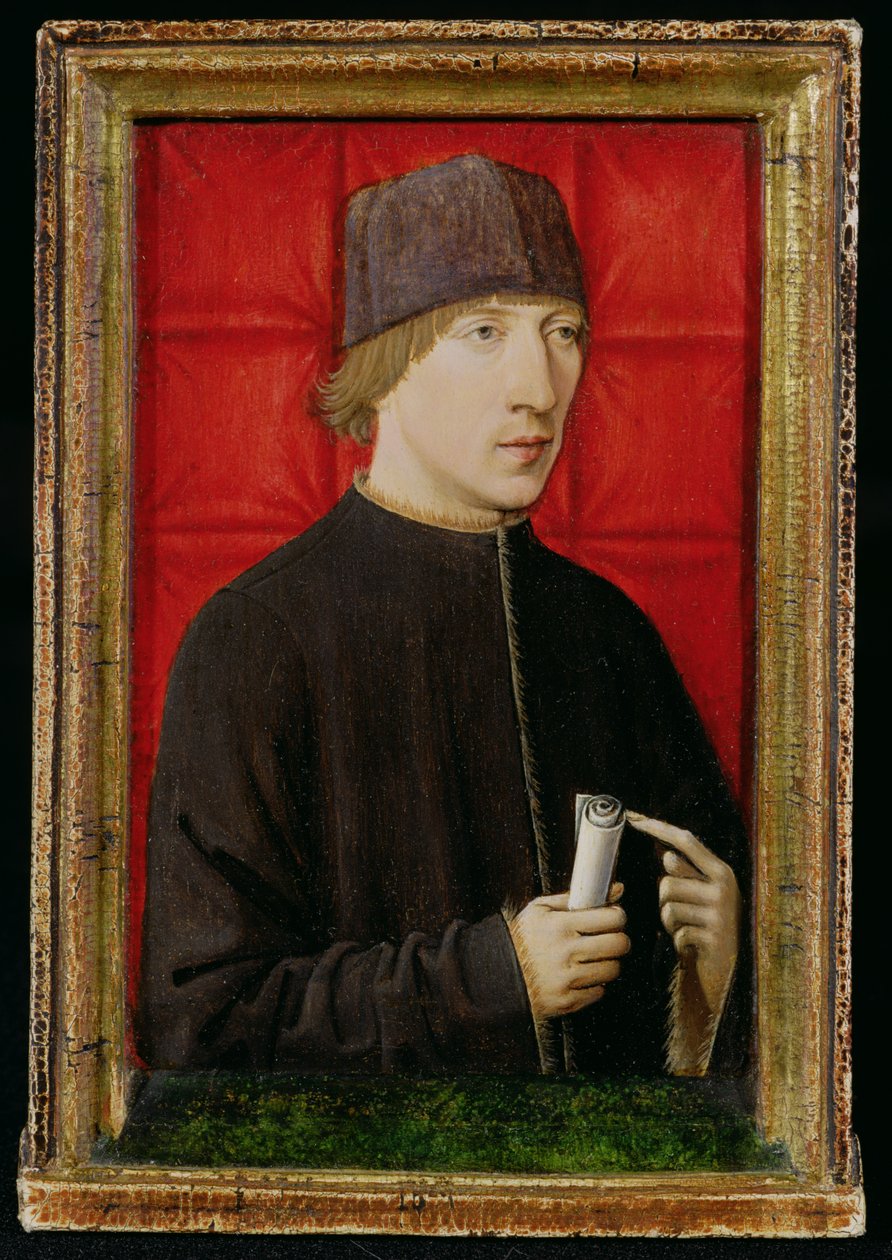 Porträtt av en man som håller en rulla, ca 1480-1510 av French School