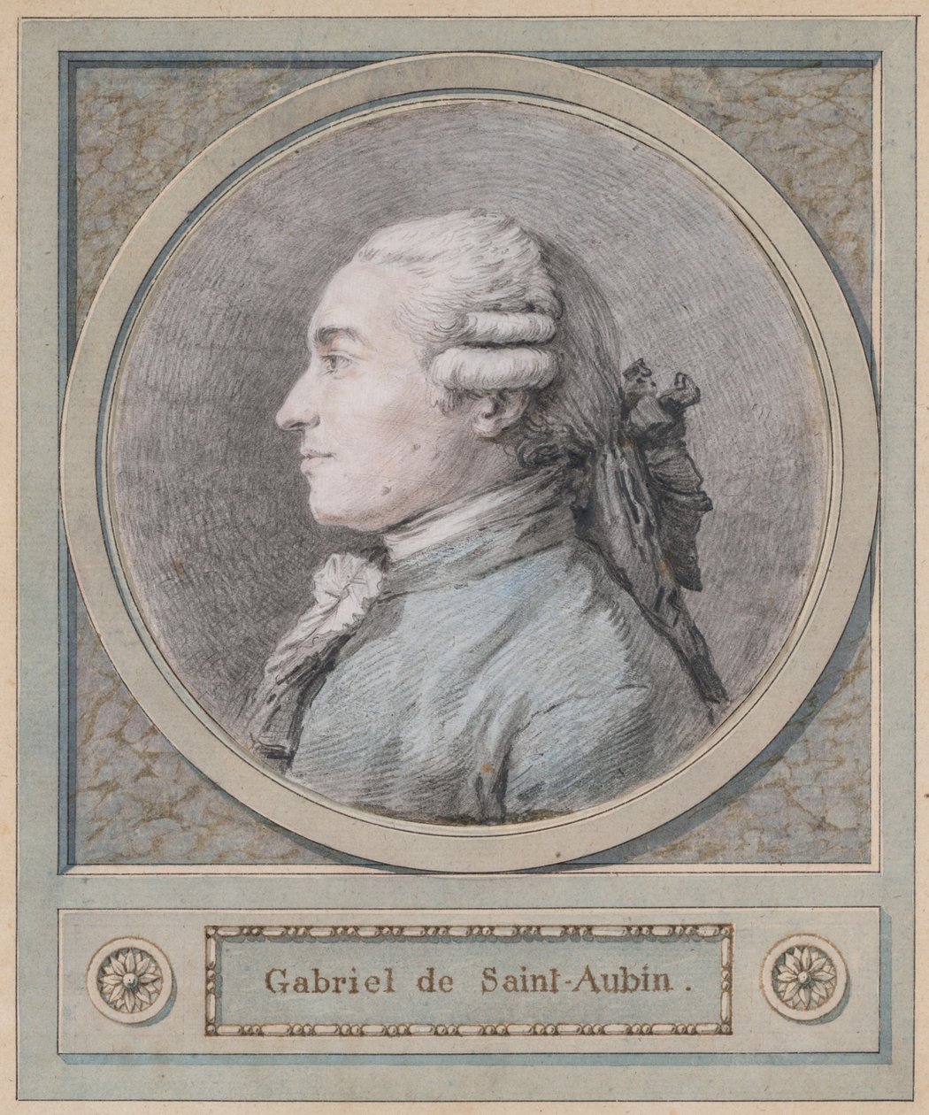Porträtt av en man, enligt uppgift skulptören Clodion (1738-1814), slutet av 1700-talet (svart, röd och blå krita) av French School