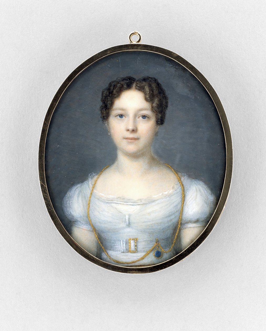 Porträtt av en kvinna, ca 1819 (akvarell på elfenben av French School