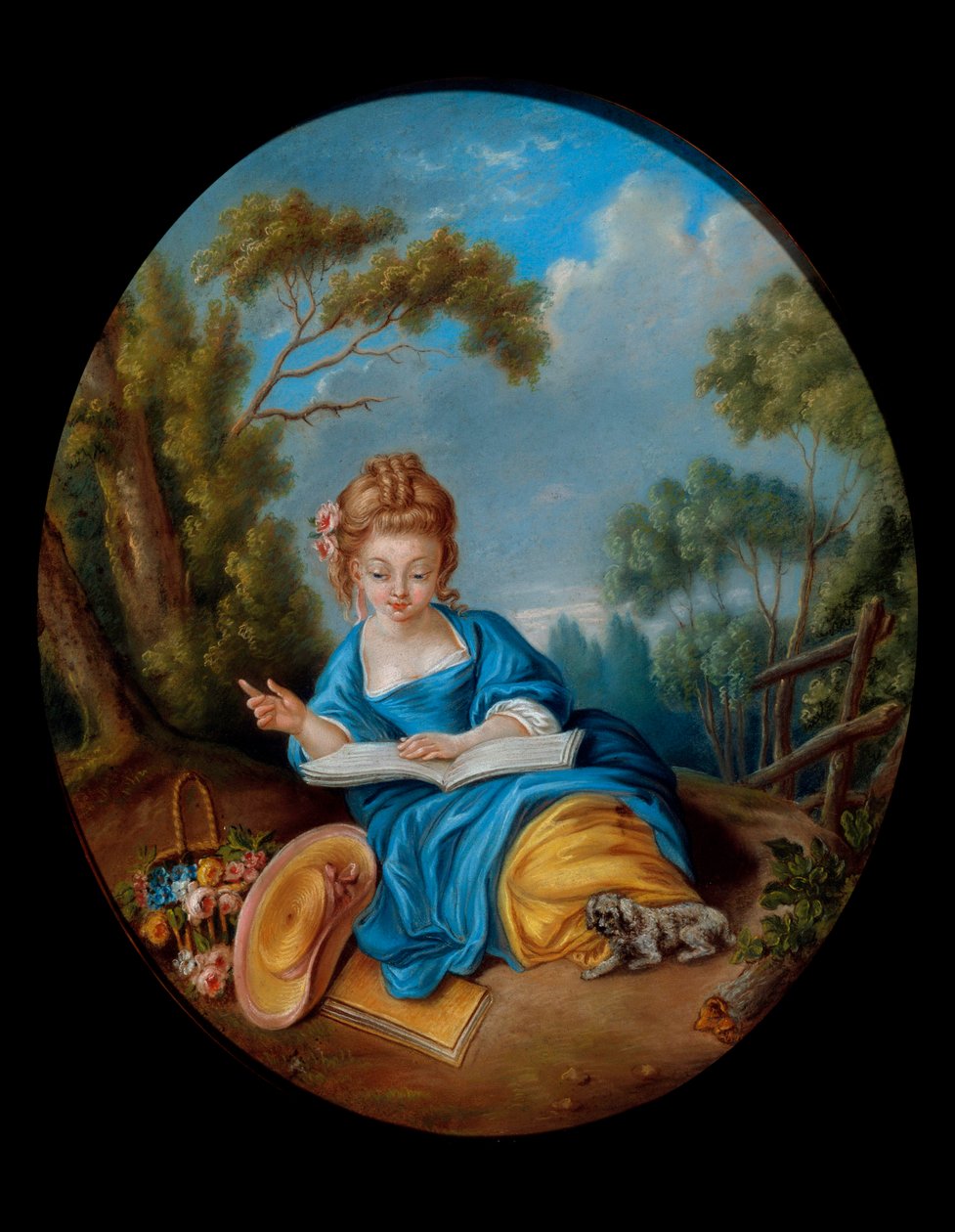 Porträtt av en flicka som läser. Franska skolan på 1700-talet. Coll. Del. av French School