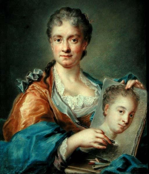Porträtt av en dam som ritar ett porträtt, ca 1750-talet (olja på duk) av French School