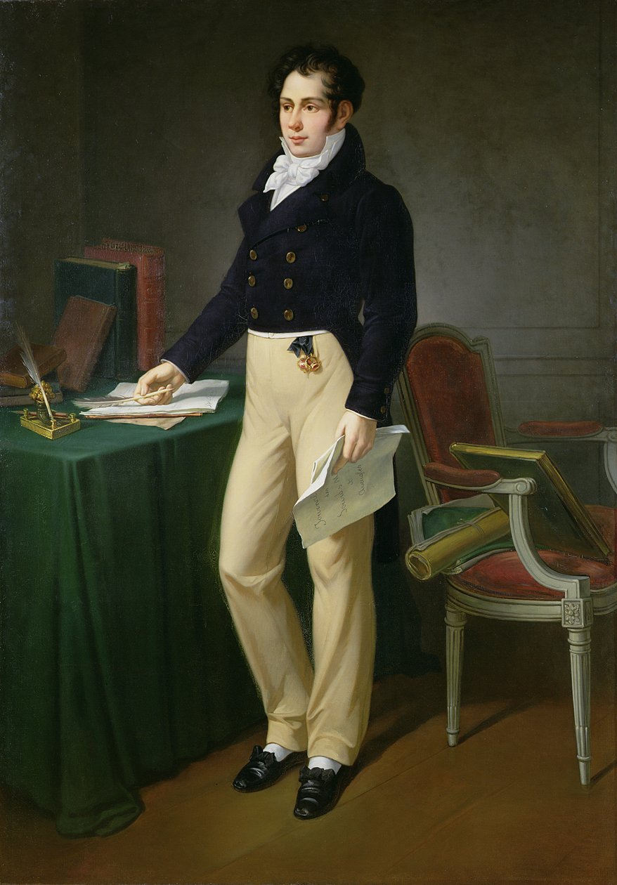 Porträtt av en ung man som håller Journal des Sourds-Muets et Aveugles, ca 1830-40 av French School