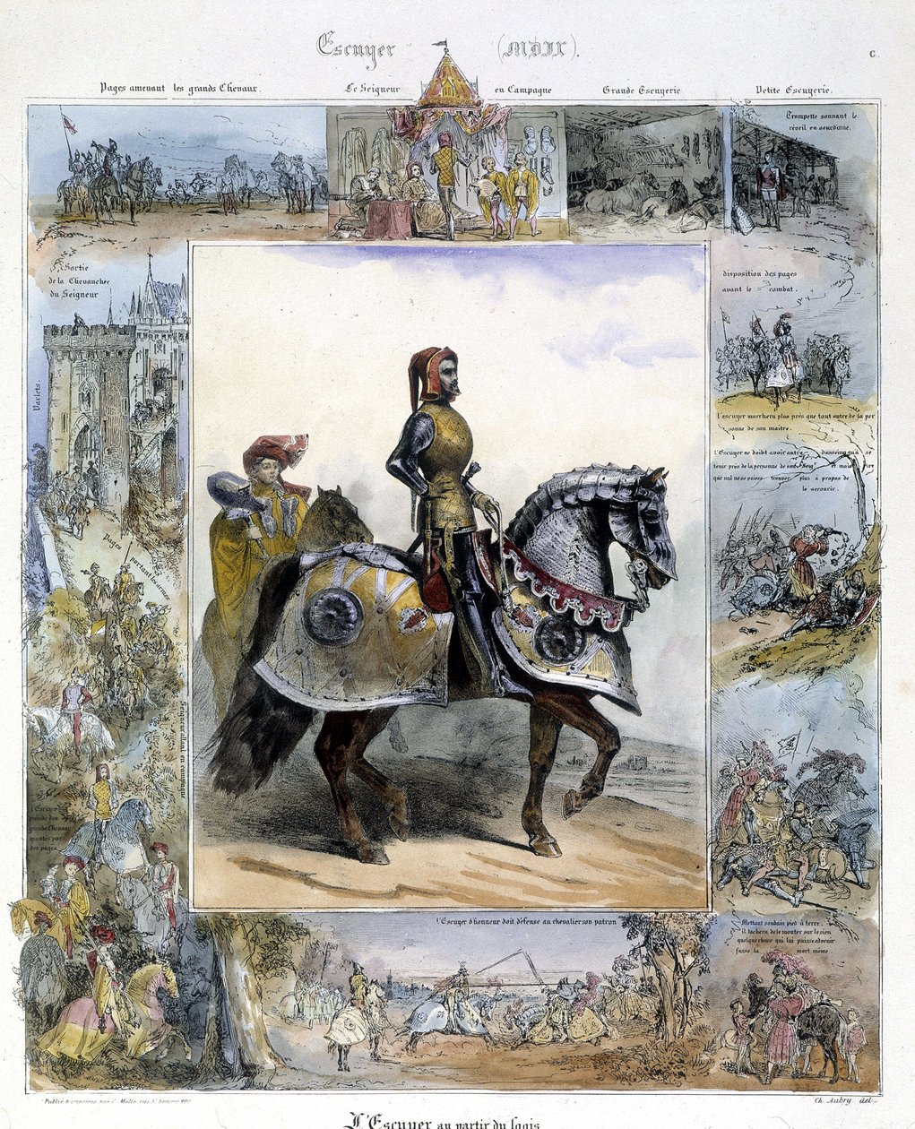 Porträtt av en Ecuyer i "Picturesque History of Ancient and Modern Riding" av Charles Aubry av French School