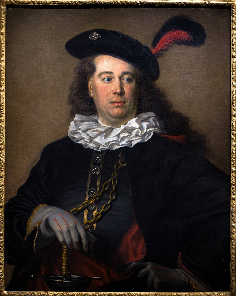 Porträtt av en skådespelare eller en man i maskeraddräkt, ca 1785 av French School