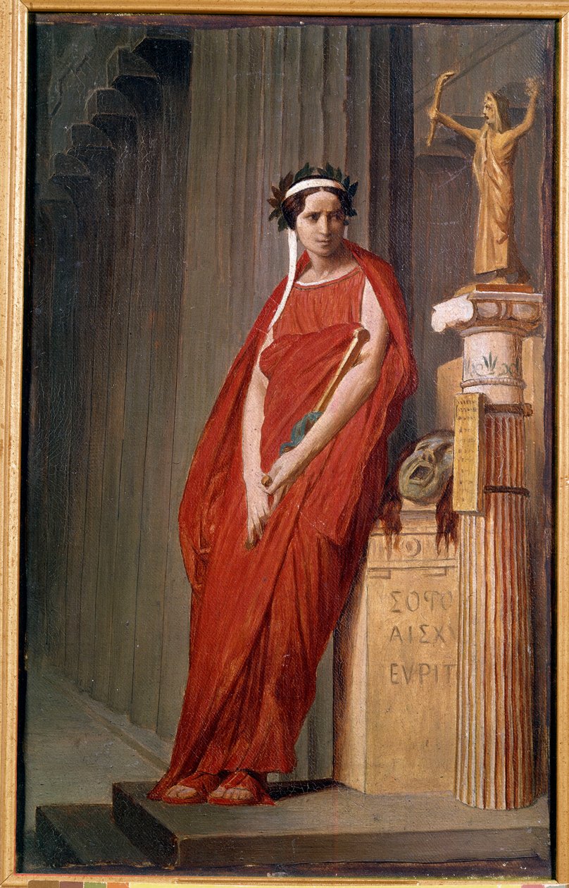 Porträtt av komikern Elisabeth Felix kallad Mademoiselle Rachel (1821-1858) förkroppsligar tragedin Painting de l