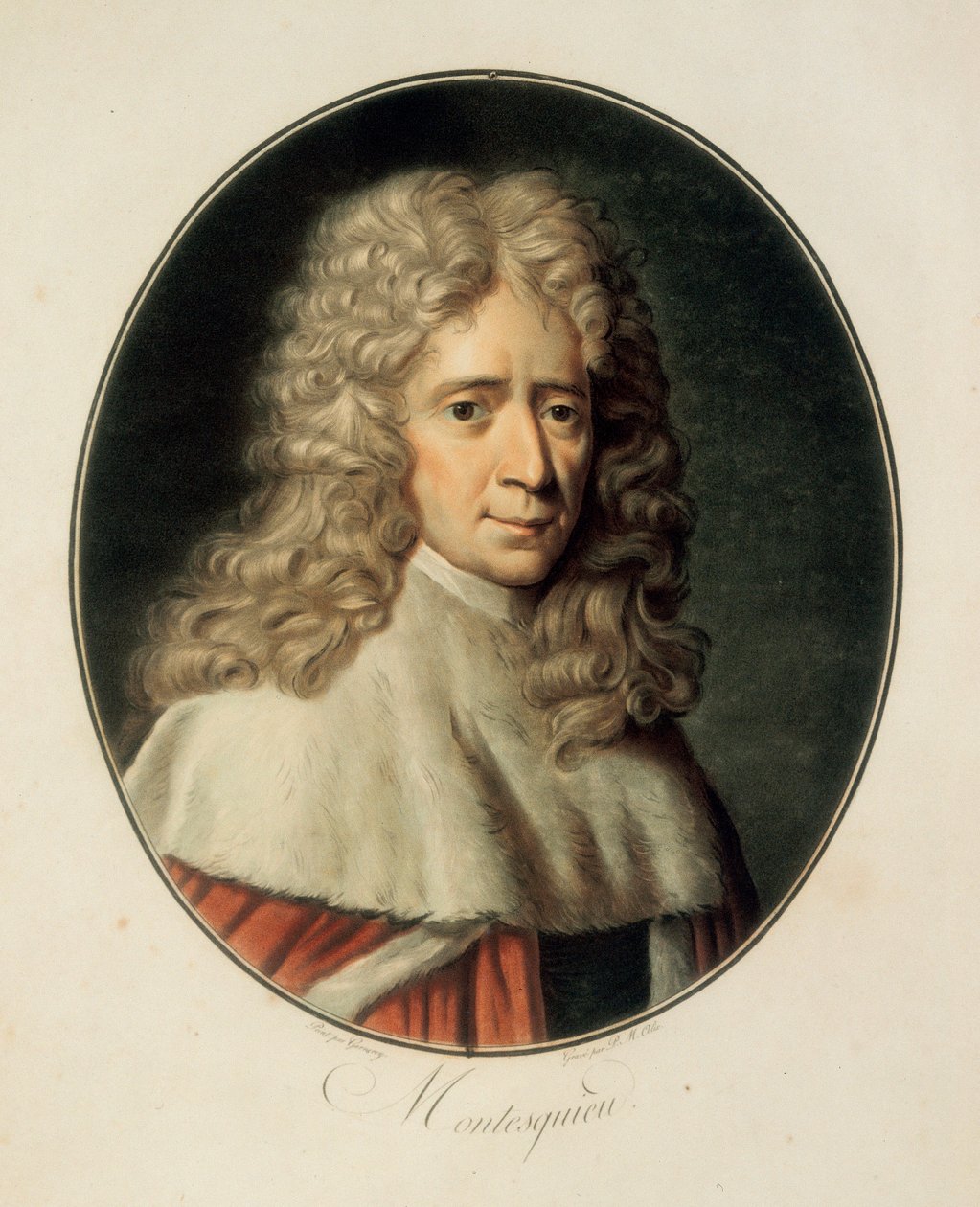 "Porträtt av den franske filosofen och politiska mannen Charles de Secondat, Baron de la Brede och Montesquieu av French School