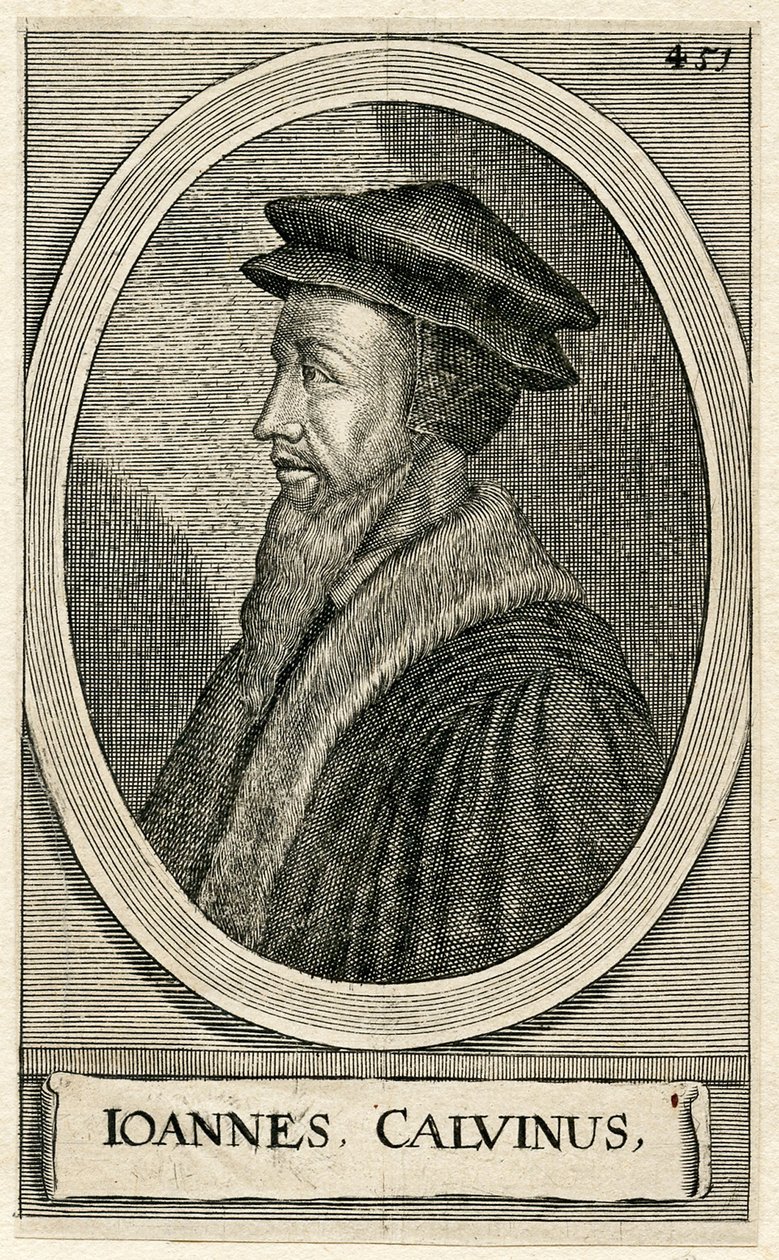 Porträtt av den franske teologen John Calvin (gravyr) av French School