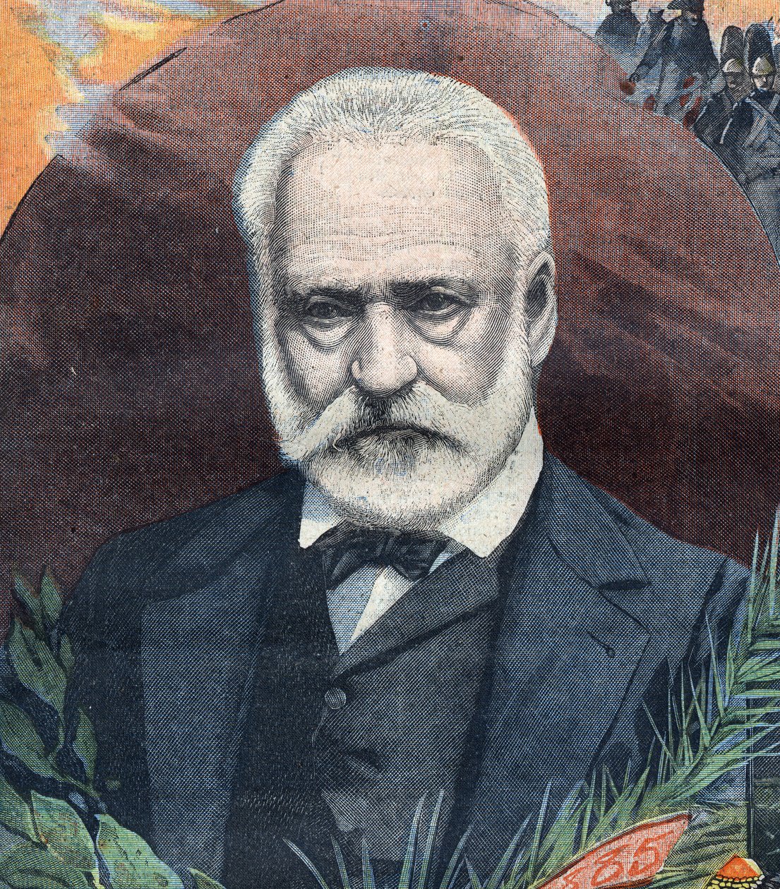 Porträtt av den franske författaren Victor Hugo (1802-1885). Gravyr i "Le Petit Parisien" av French School