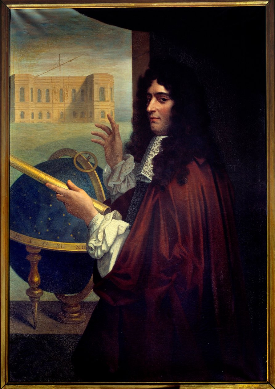 Porträtt av den italienske astronomen Jean Dominique Cassini (1625-1712) framför Paris observatorium. Anonym målning av den franska skolan av French School