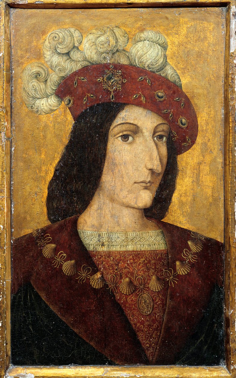 Porträtt av kungen av Frankrike Charles VIII (1470-1498) Målning på trä av den franska skolan. Château de Langeais från 1400-talet av French School