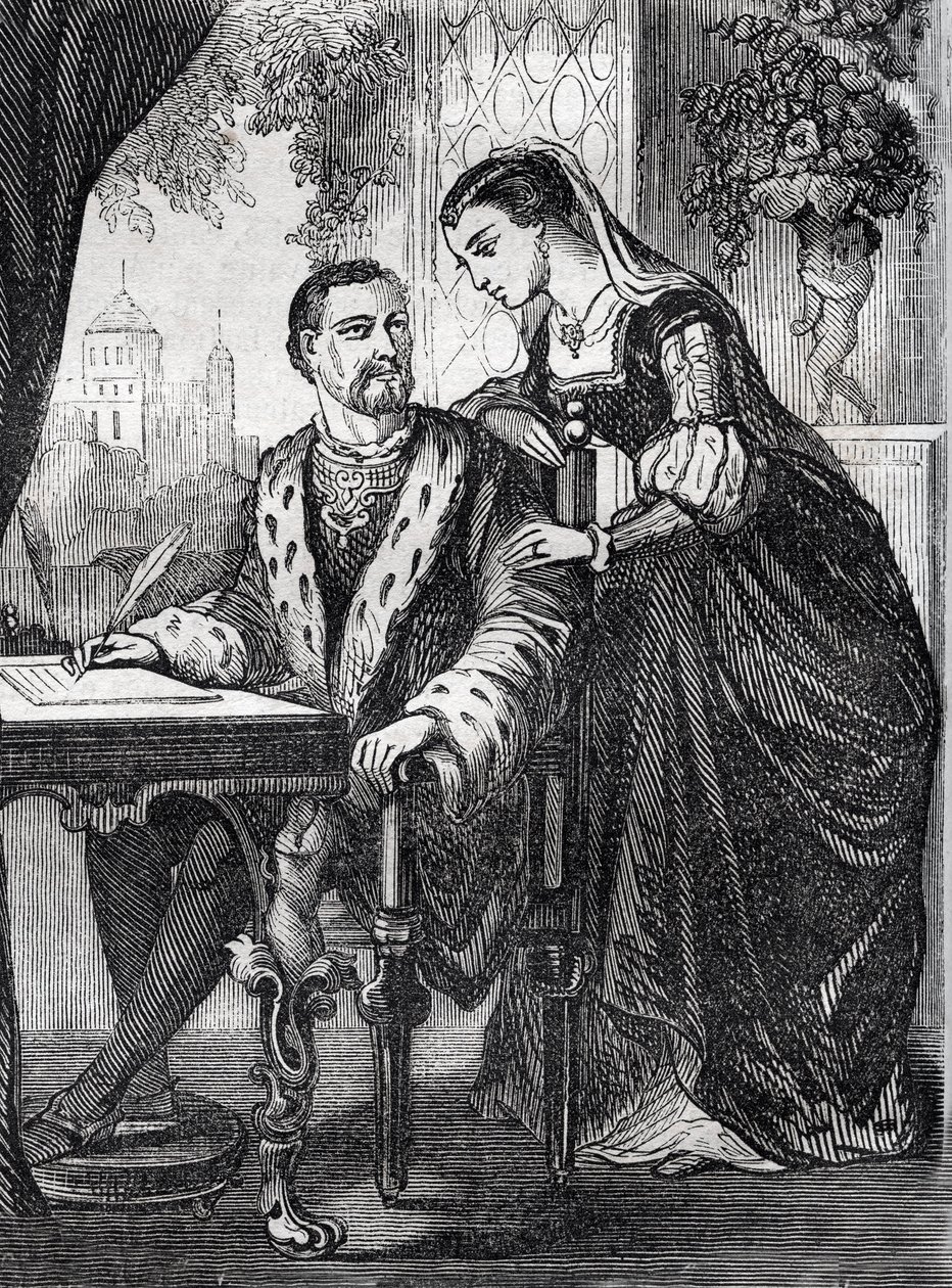 Porträtt av kungen av Frankrike Henri II (1519-1559) och Diane de Poitiers (1499-1566)” (Porträtt av kungen av Frankrike Henri II och Diane av Poitiers) - gravyr - av French School
