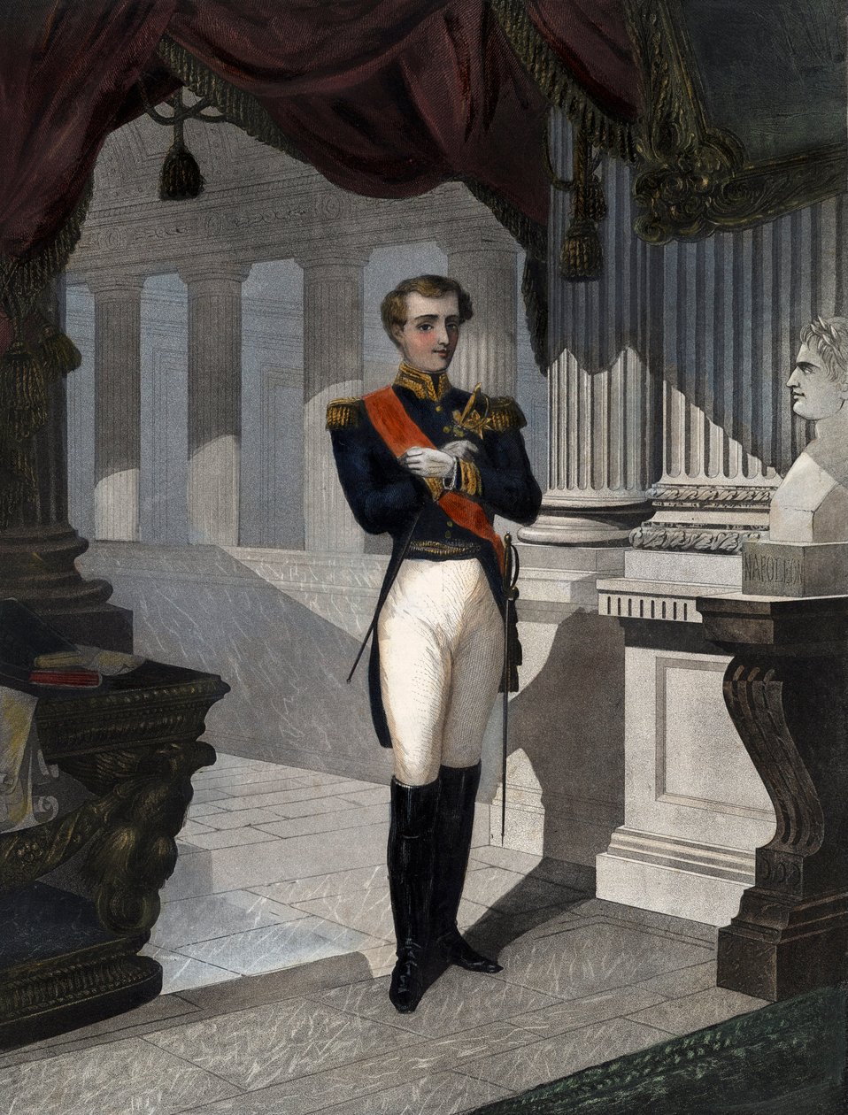 Porträtt av kungen av Rom Napoleon II, hertig av Reichstadt (1811-1832) son till kejsar Napoleon I (1769-1821)” Gravyr av Pernel av French School