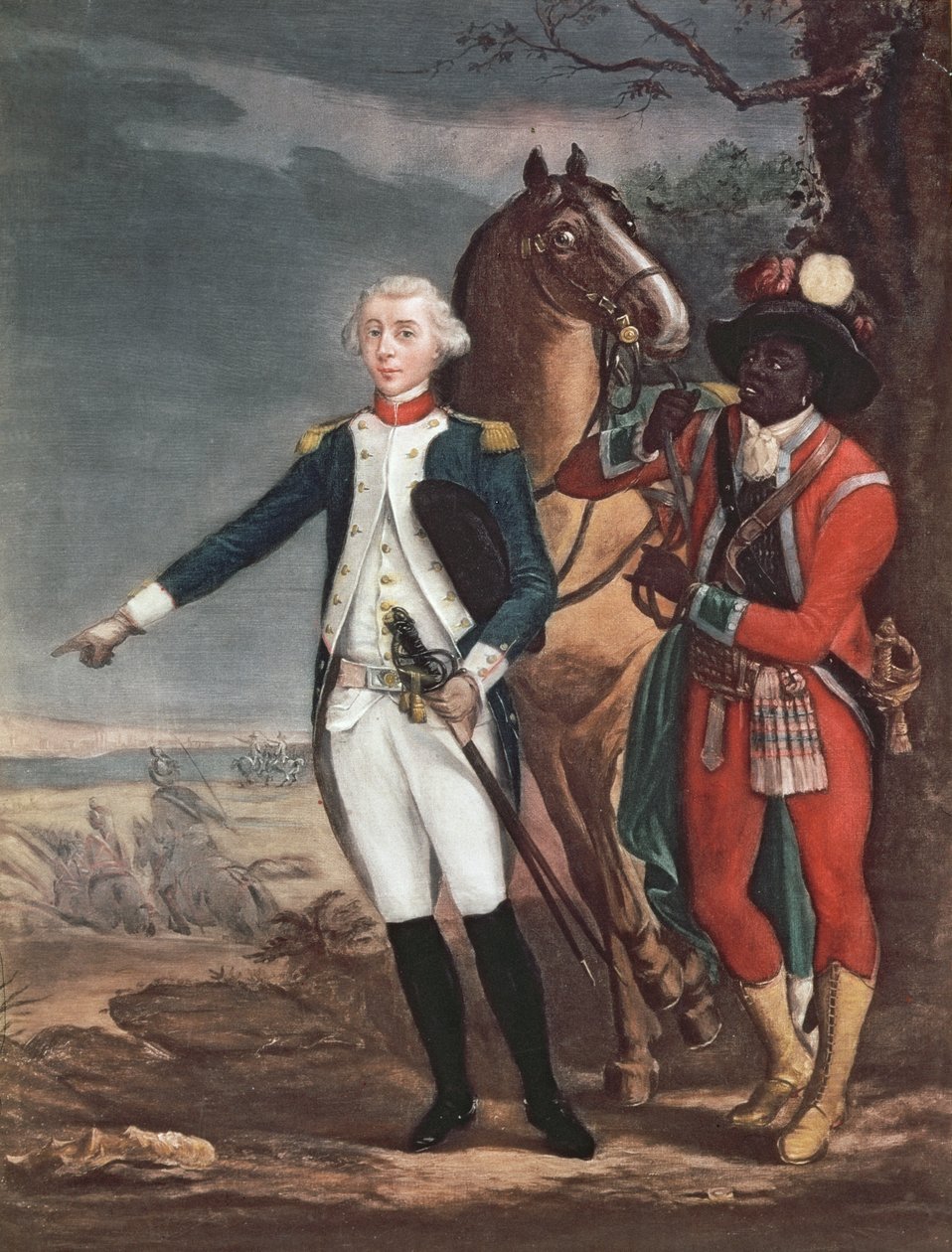 Porträtt av markisen de La Fayette med en Aide-de-Camp under det amerikanska frihetskriget av French School