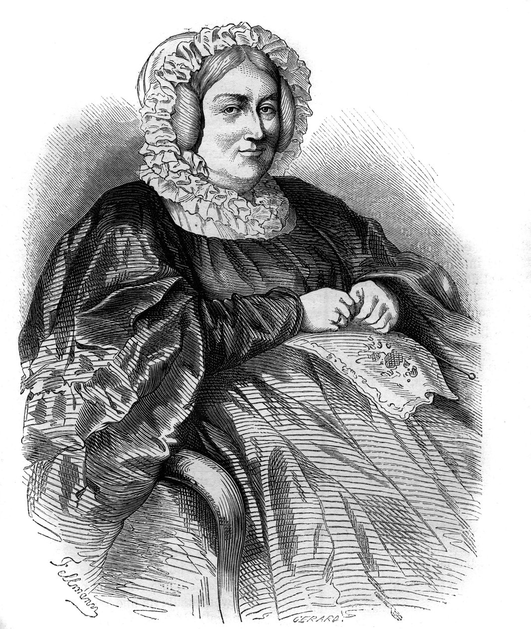 Porträtt av Marquise de La Rochejaquelein (La Rochejaquelein) (nee Marie Louise Victoire de Donnissan eller Donissan) (1772-1857), fransk författare. Gravyr från 1858. av French School
