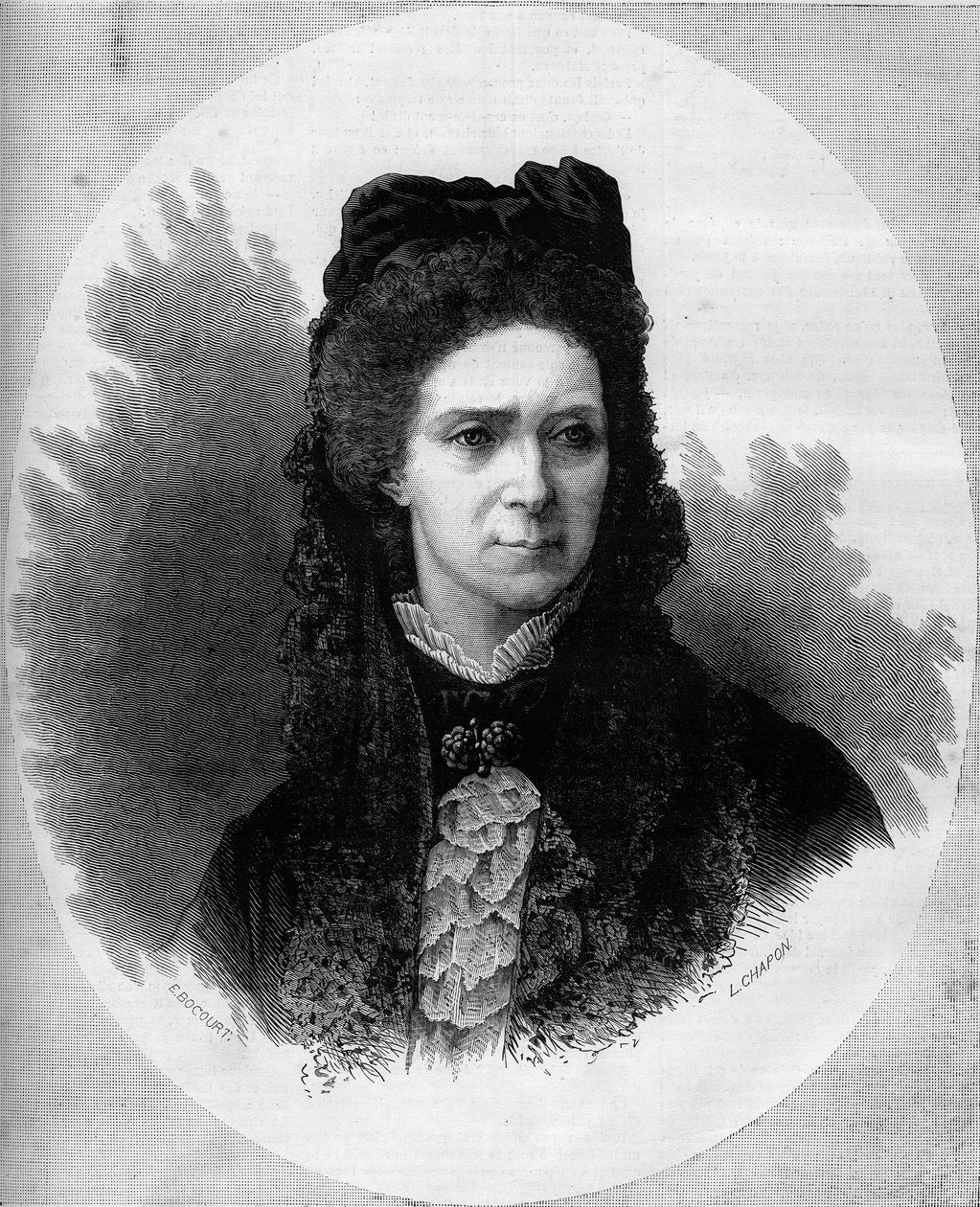 Porträtt av den ryska imponen Maria Alexandrovna (1824-1880), född prinsessan Mary av Hessen och Rhen (Maximilian Wilhelmine Marie). Gravyr i "" Le Monde Illustré"" nr 1211 av 12 juni 1880. av French School