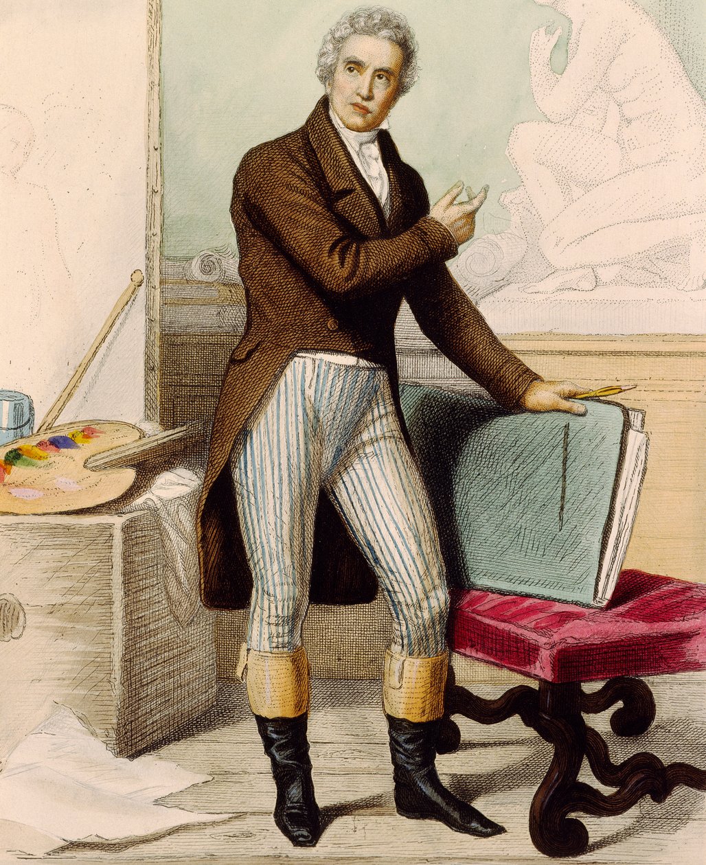 Porträtt av målaren Jacques-Louis David av French School