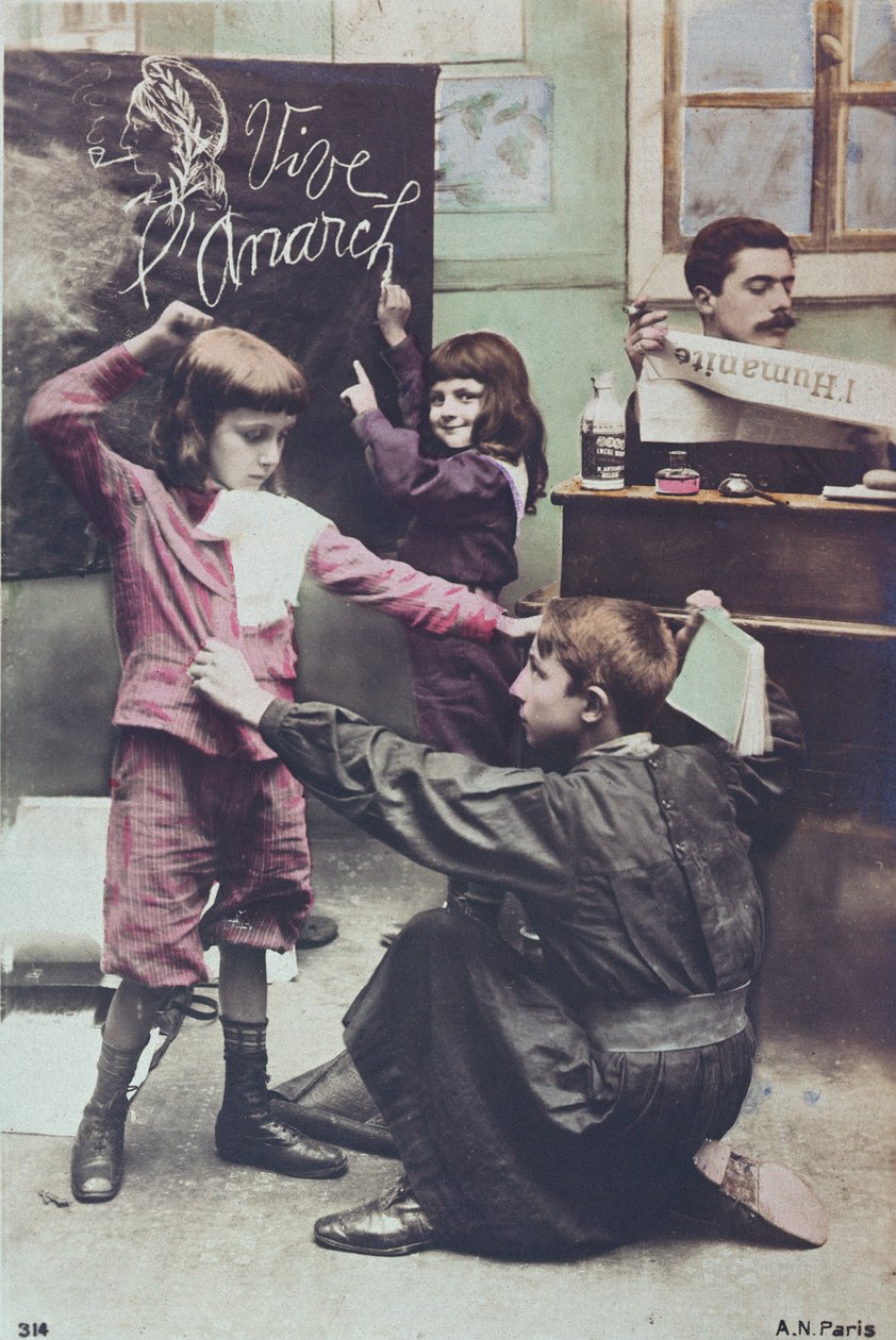 Vykort som kritiserar det sekulära utbildningssystemet, c.1910 av French School