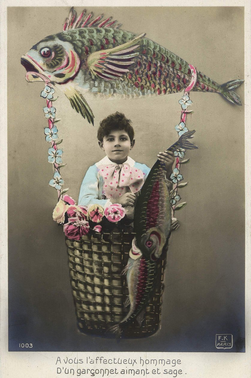 Vykort från 1 april, början av 1900-talet av French School