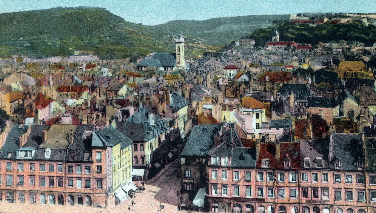 Vykort med utsikten från Madeleine Tower, Besançon, ca. 1930 (lito i färg) av French School