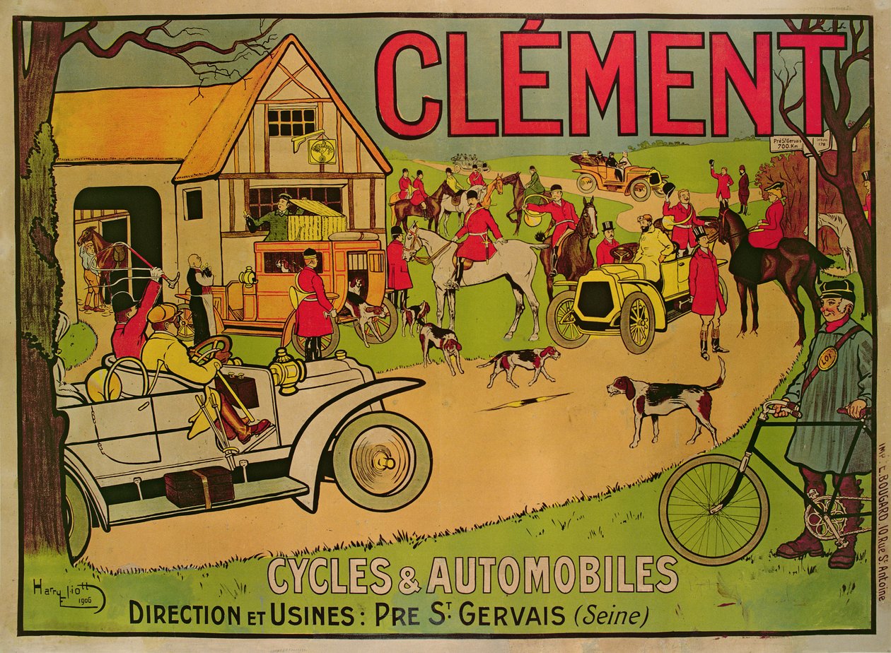 Affischreklam Cyklar och bilar Clement, Pre Saint-Gervais, 1906 av French School