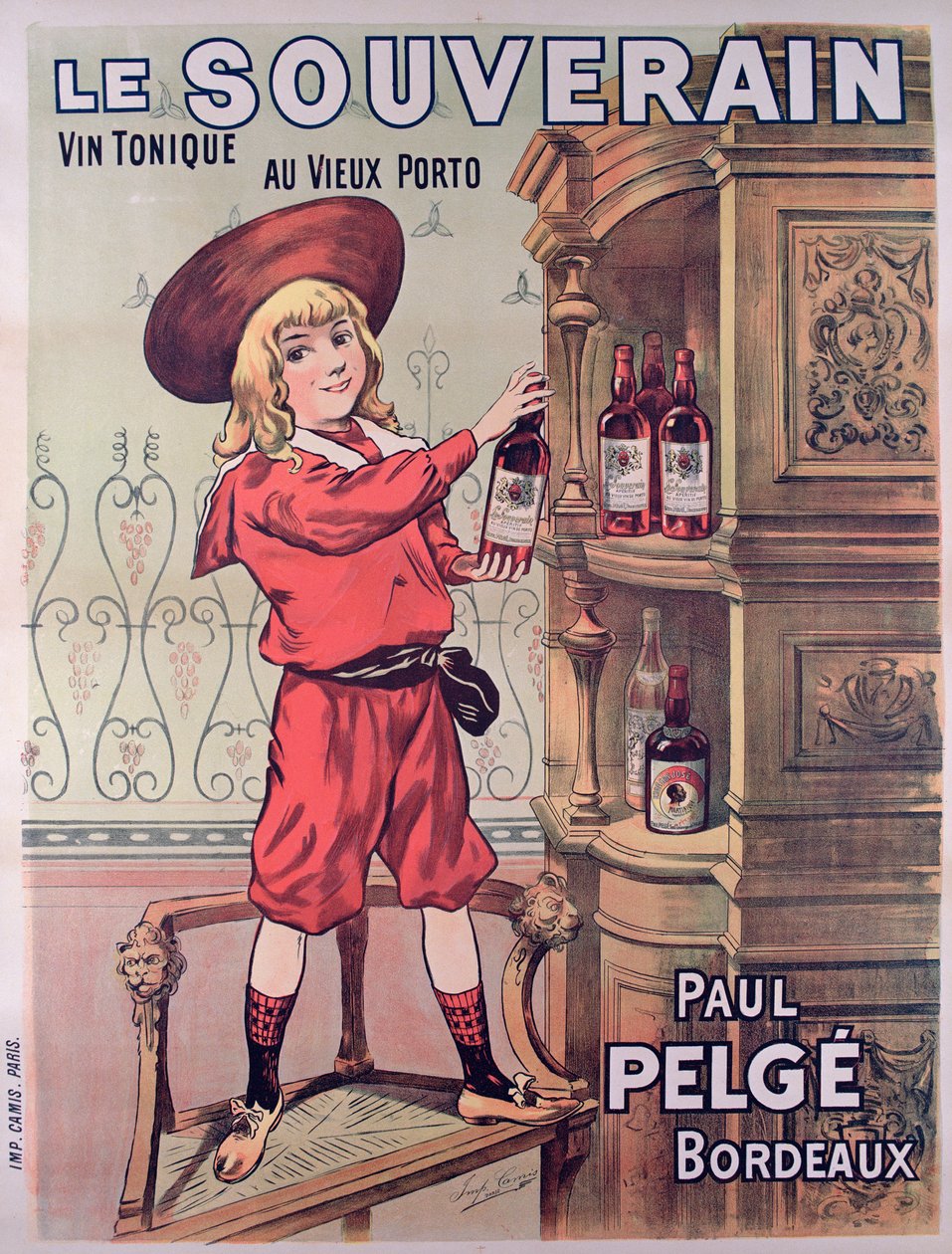 Affischreklam Le Souverain, franskt tonicvin gjort av Paul Pelge av French School