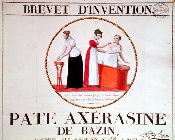 Reklamaffisch för "Pate Axerasine de Bazin", början av 1800-talet (färggravyr) av French School