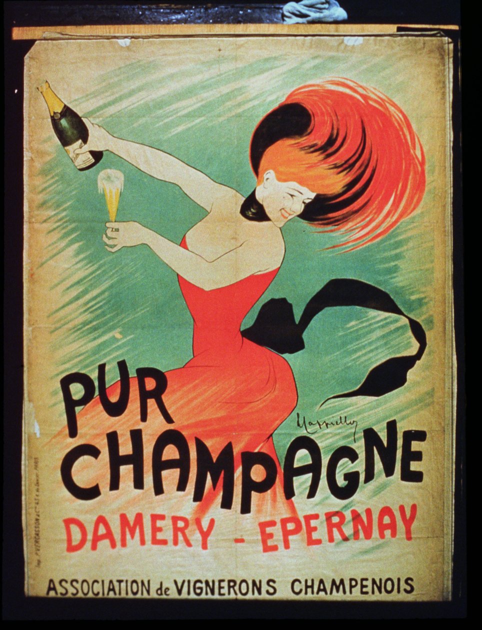 Affisch som annonserar Pur Champagne, från Damery, Epernay av French School