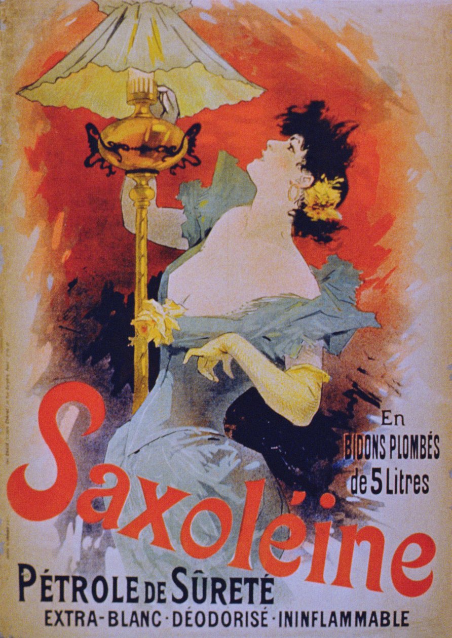 Affischreklam Saxolein Safety Lamp Oil, 1890-talet av French School