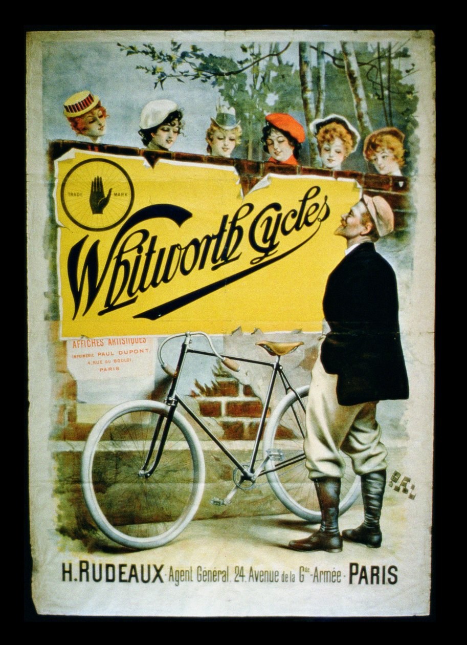 Affisch som annonserar Whitworth Cycles, Paris av French School
