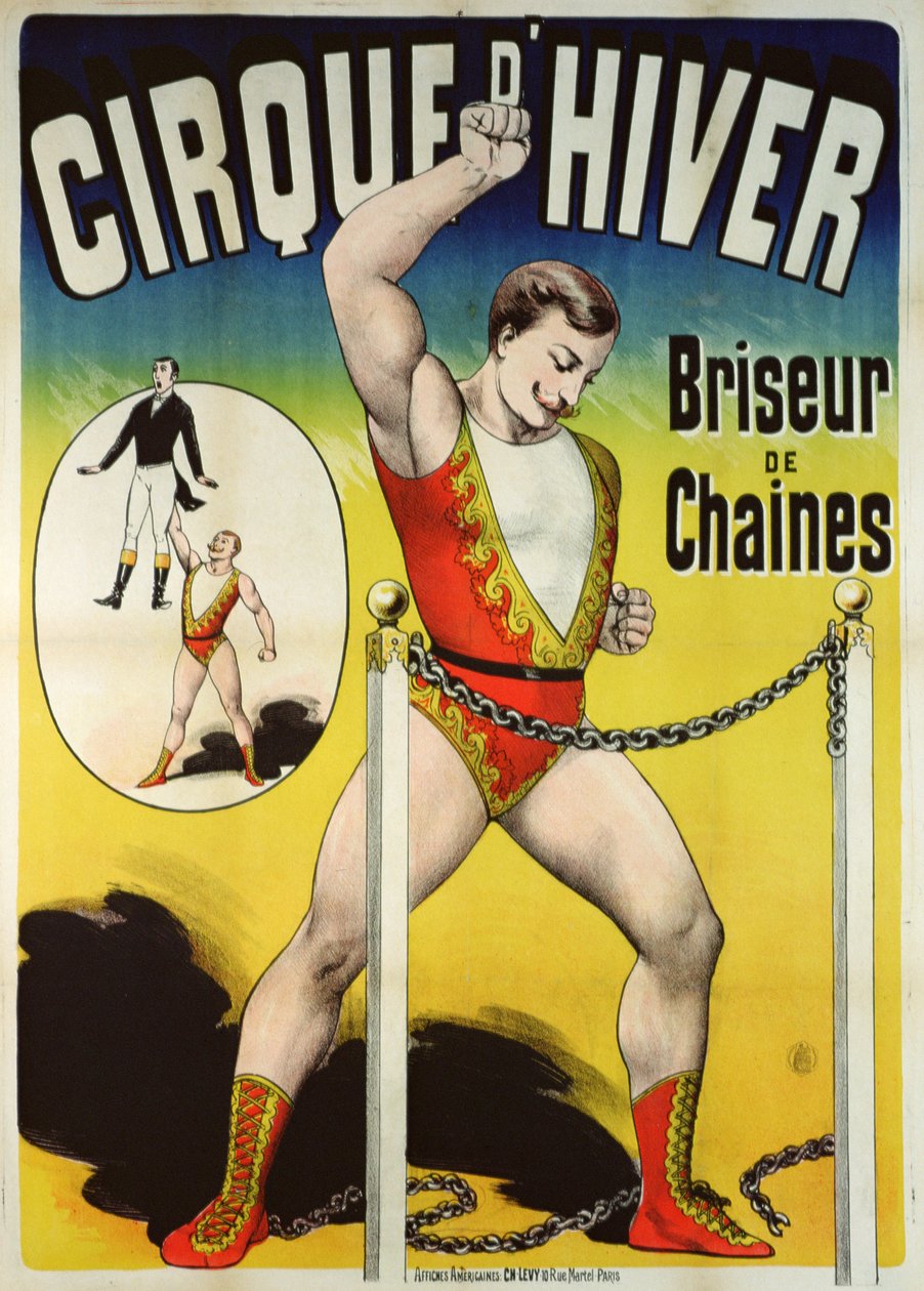 Affisch som annonserar en stark man på Cirque d