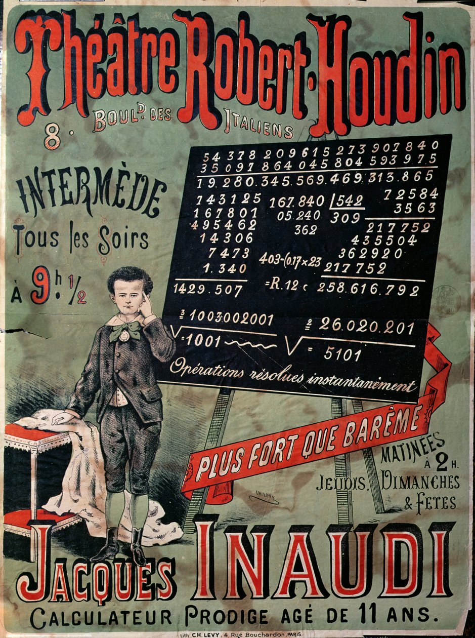Affisch som annonserar Jacques Inaudis framträdande (1867-1939) på Theatre Robert Houdin, Paris, 1878 av French School