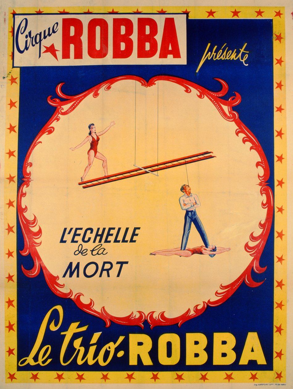 Affisch som annonserar dödsstegen på Cirque Robba av French School