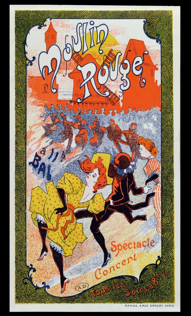 Affisch som annonserar Moulin Rouge, ca 1890-1900 av French School