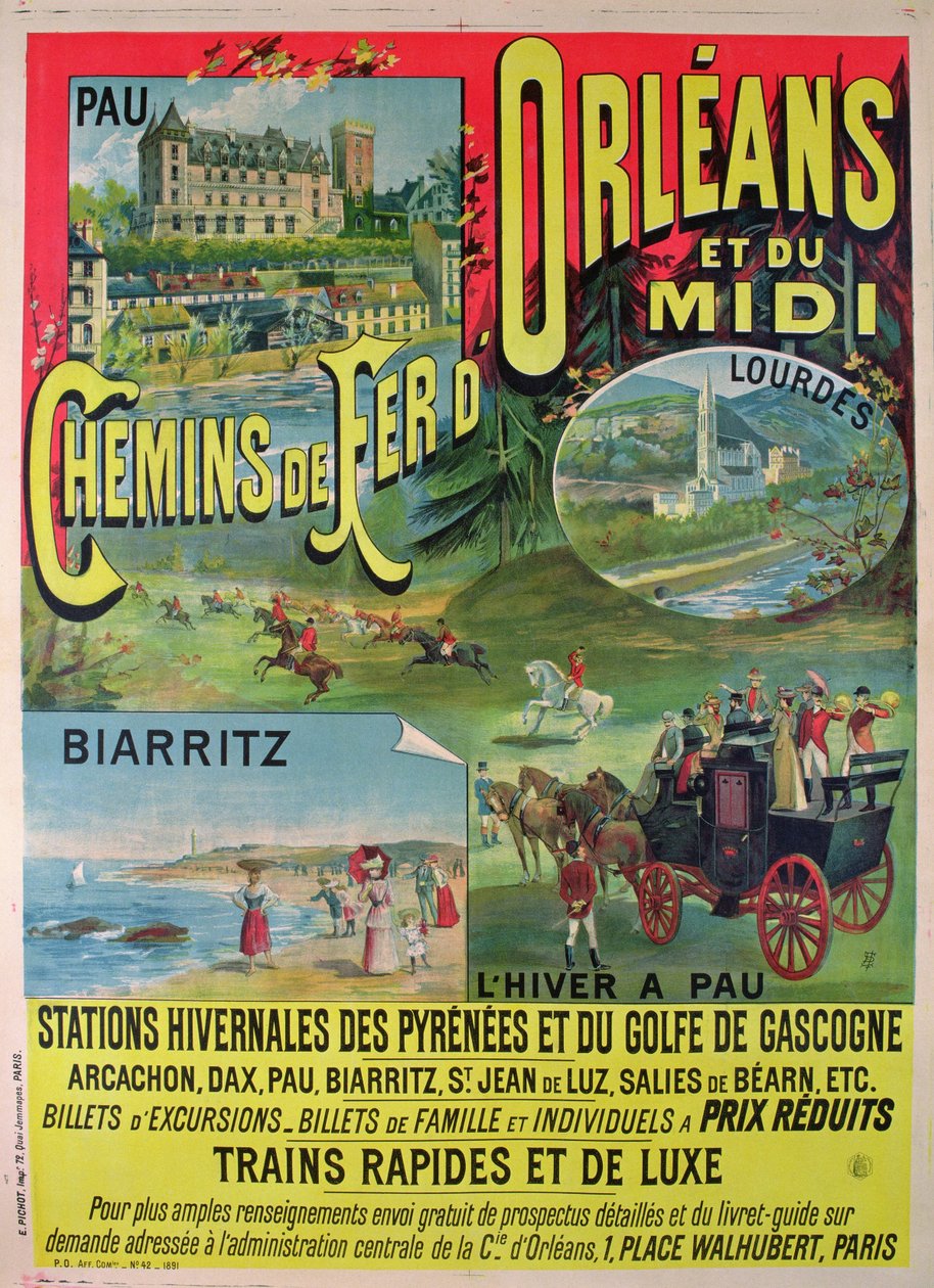 Poster advertising the railways of Orleans and Midi, France  av French School