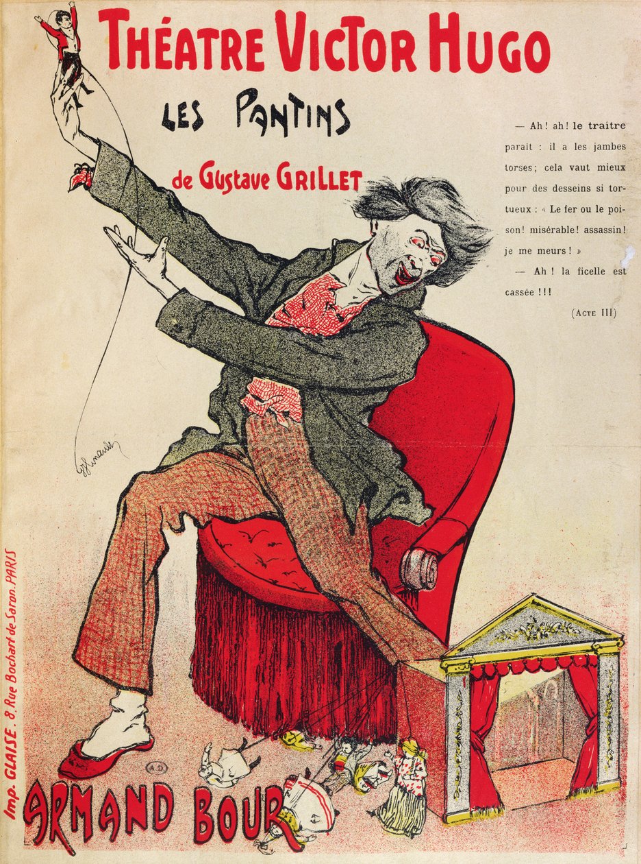 Affisch för Les Pantins av Gustave Grillet på Theatre Victor Hugo, sent 1800-tal av French School