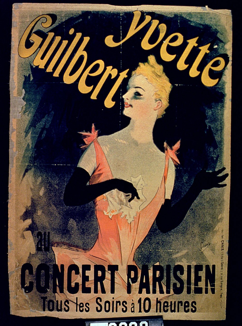 Affisch för Yvette Guilbert Parisian Concert av French School