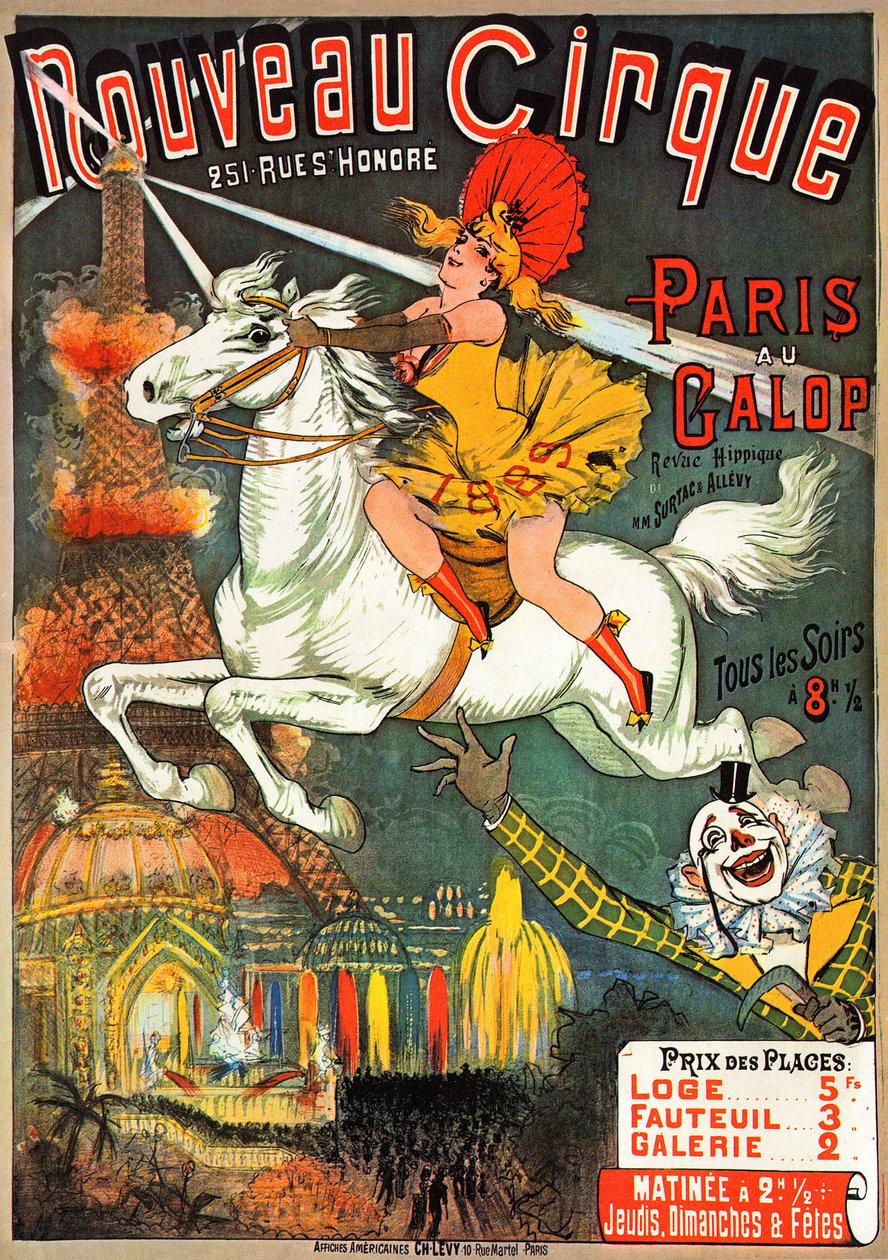 Affisch för en ridtidning på "" Nouveau Cirque "" på rue saint Honore i Paris av French School